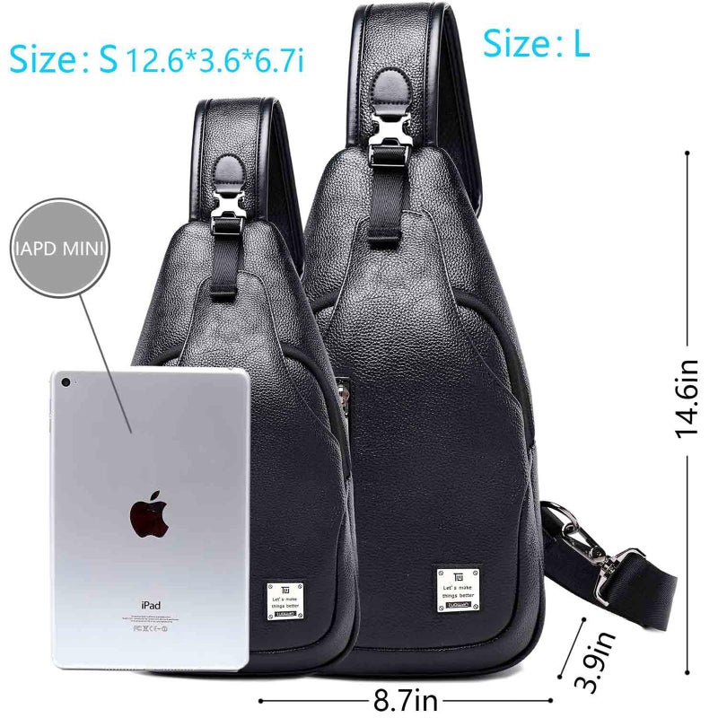 tuowan Small Sling Bag Crossbody Backpack Over the Shoulder Bag for Men Women Travel Outdoors, Lightweight Sling Chest Pack (Large, Pu leather) - Image 3